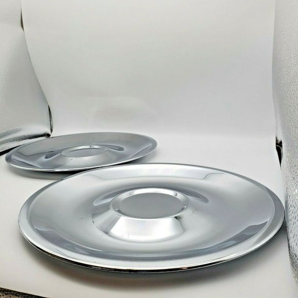 Vintage Kromex Pair Serving Trays Chrome 12 3/4" D Cheese Crackers Veggies Dips - Picture 5 of 7